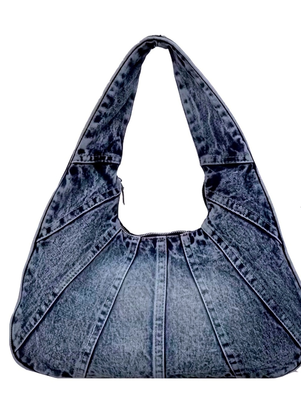 New -Fun ! -Stylish Denim Hobo Crescent Shoulder Bag -Blue Wash